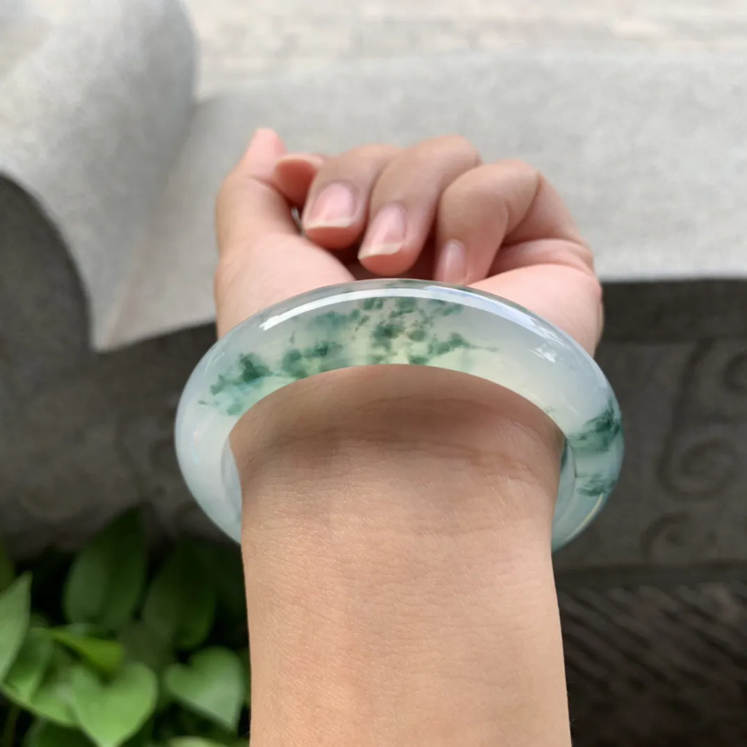 圈口56.5-13-8.3 【高冰飘花正圈手镯】正圈56 57可戴