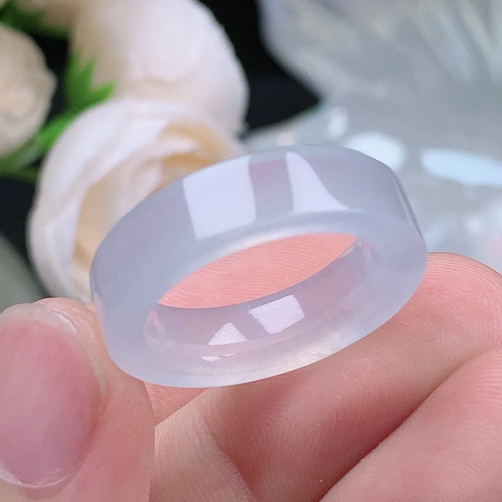 缅甸老坑冰种翡翠水润起胶白月光方戒指玉指环  水润通透 尺寸：17.8-5.9-3.8mm 16-17号圈口5S