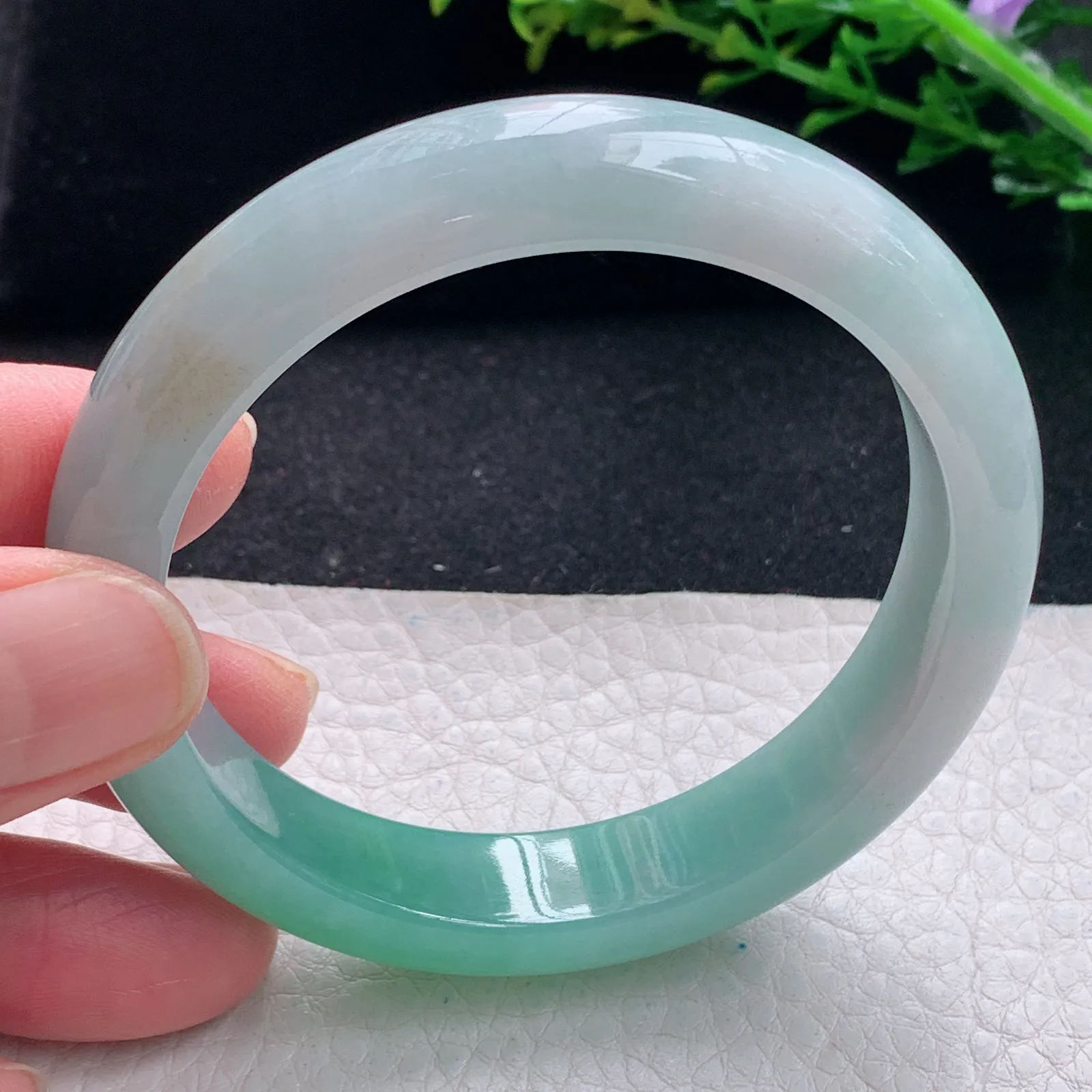 yh自然光55.5*12*7.8平安镯 缅甸翡翠a货手镯冰双彩宽边玉手环