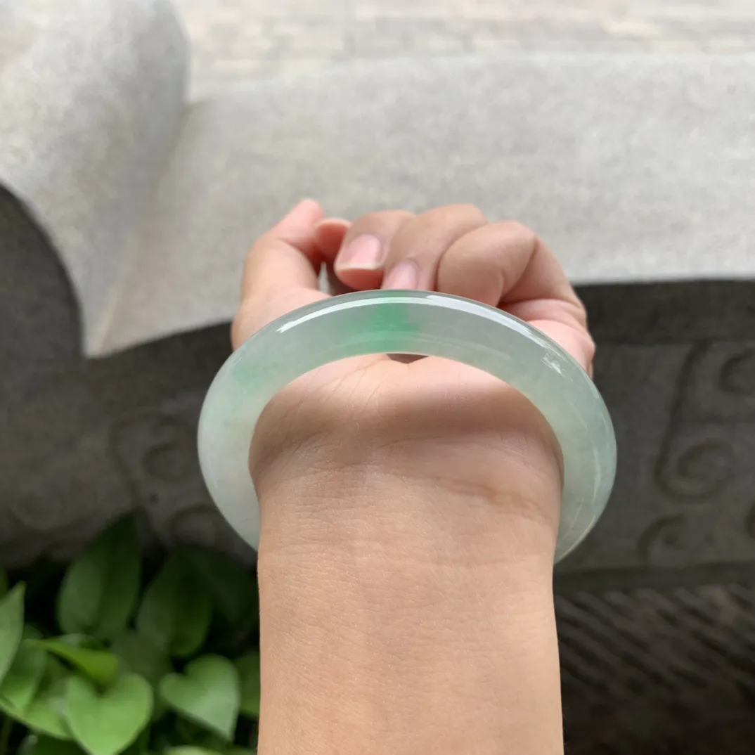 圈口  55-10【冰飘绿圆条手镯】圆条55 56可戴