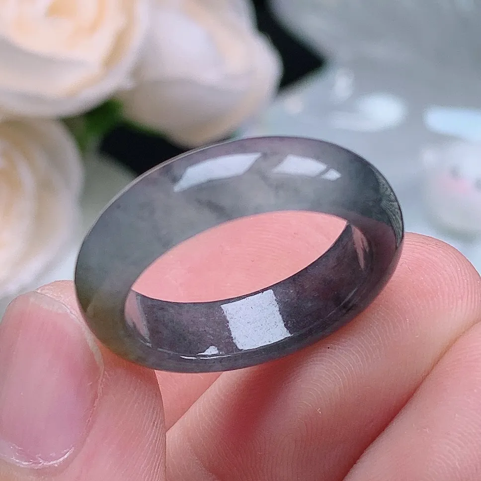 缅甸老坑冰种翡翠水润起胶冰乌鸡戒指玉指环  水润通透 尺寸：18.3-6-3.3mm 17-18号圈口5S