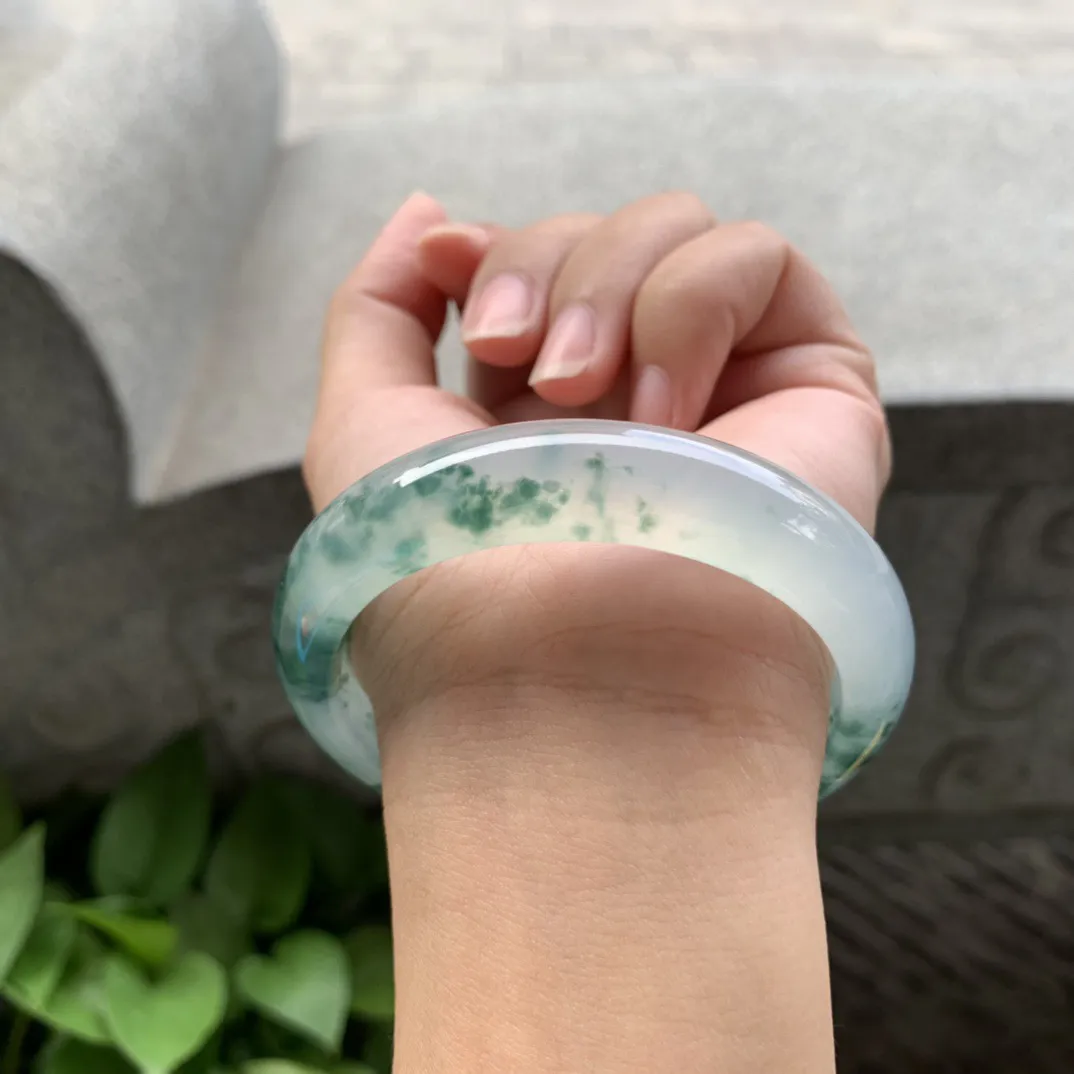 圈口56.5-13-8.3 【高冰飘花正圈手镯】正圈56 57可戴