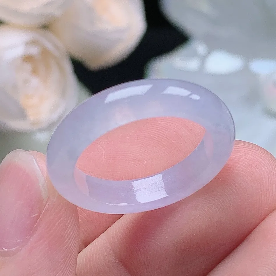 缅甸老坑冰种翡翠水润起胶紫罗兰戒指玉指环  水润通透 尺寸：19.2-5-3.6mm 20号圈口5S