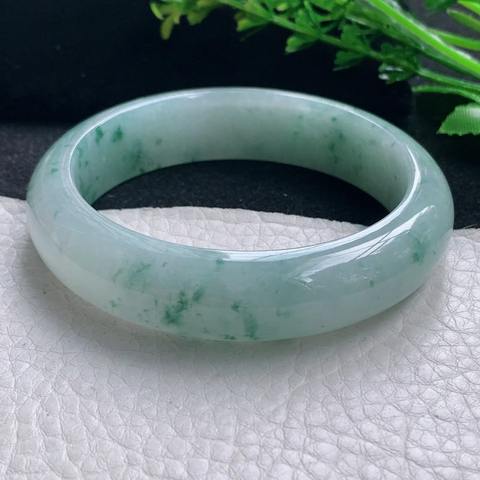 jl自然光56*14.5*8.6平安镯 缅甸翡翠a货手镯冰飘花宽边玉手环