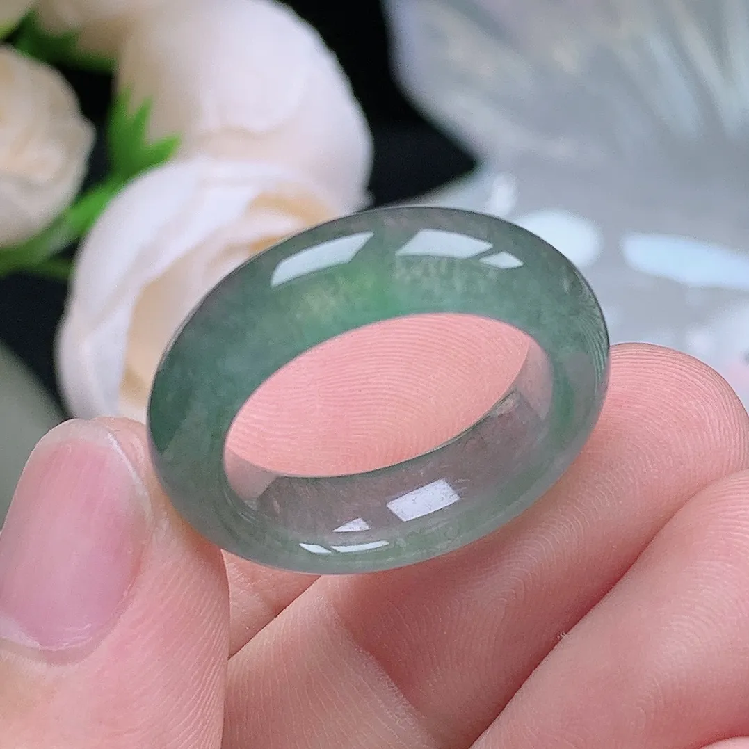 缅甸翡翠老坑冰种翡翠水润起胶晴水戒指玉指环  水润通透 尺寸：18.3-7-4.4mm 18号圈口5S