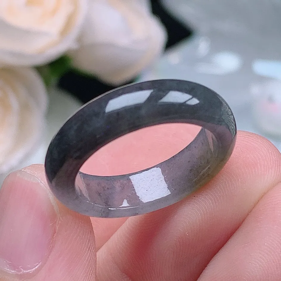 缅甸老坑冰种翡翠水润起胶冰乌鸡戒指玉指环  水润通透 尺寸：18.3-6-3.3mm 17-18号圈口5S