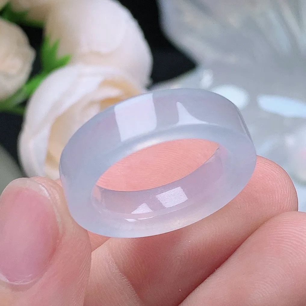 缅甸老坑冰种翡翠水润起胶白月光方戒指玉指环  水润通透 尺寸：17.8-5.9-3.8mm 16-1