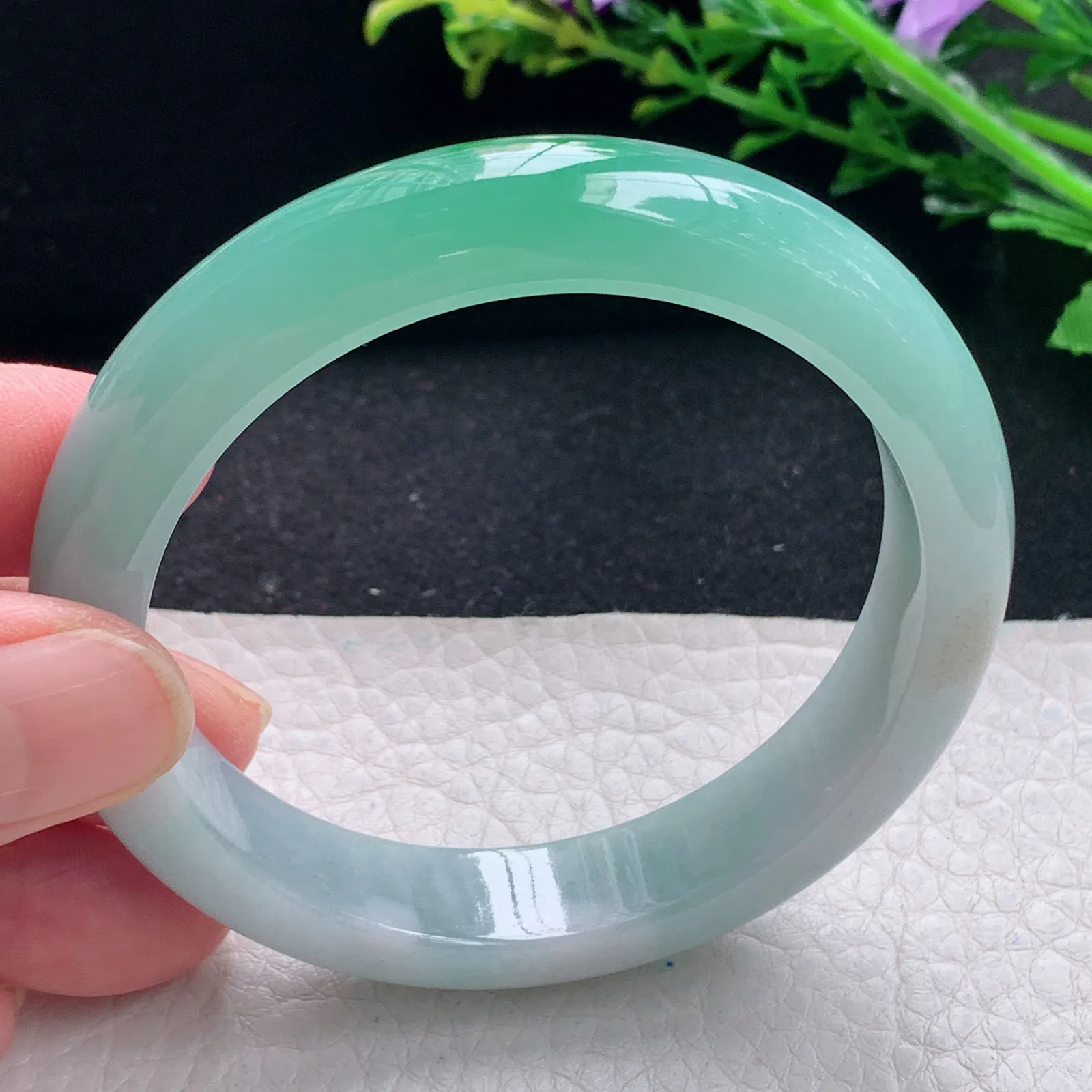 yh自然光55.5*12*7.8平安镯 缅甸翡翠a货手镯冰双彩宽边玉手环