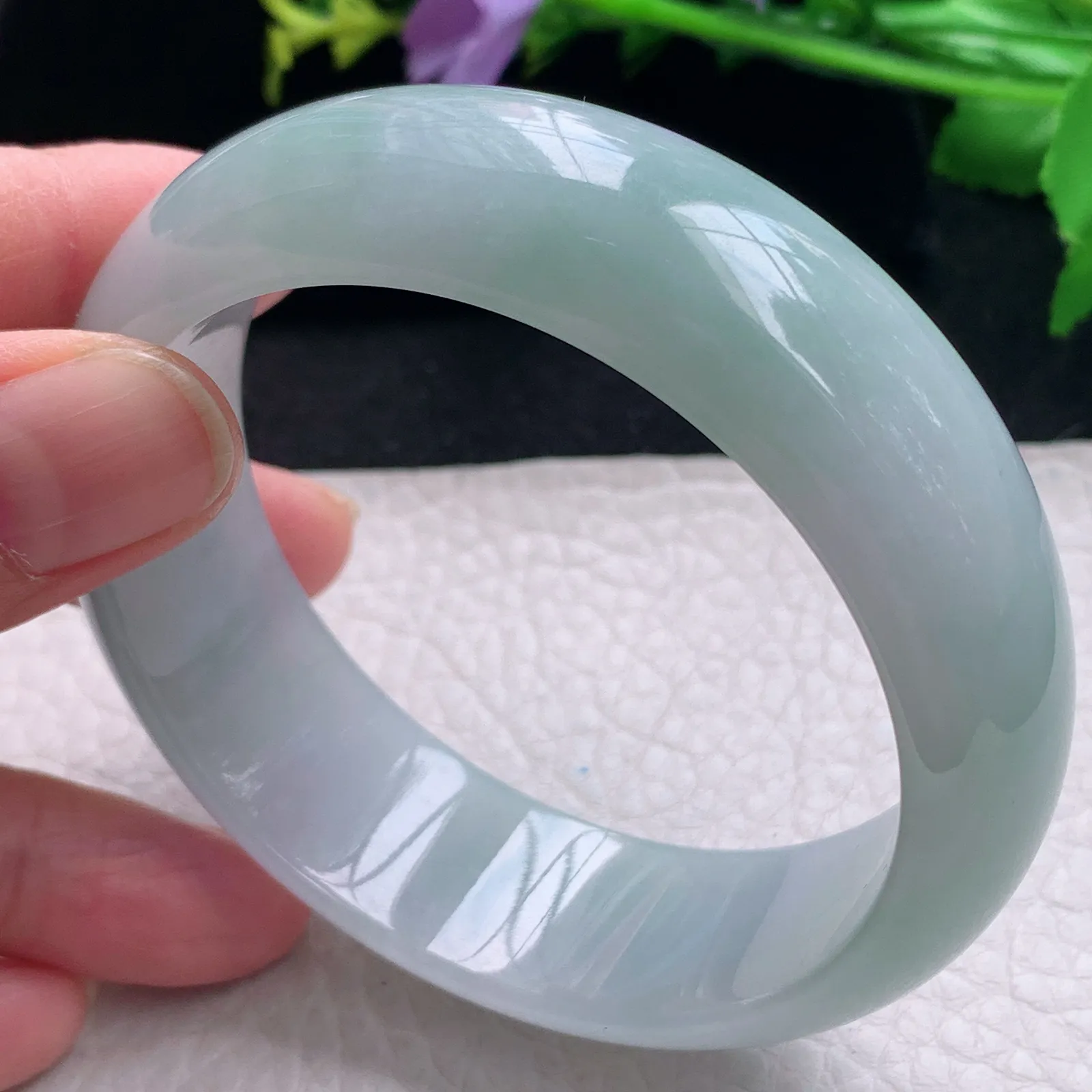 js自然光59*19*8轮胎镯 缅甸翡翠a货手镯清新大气宽边玉手环