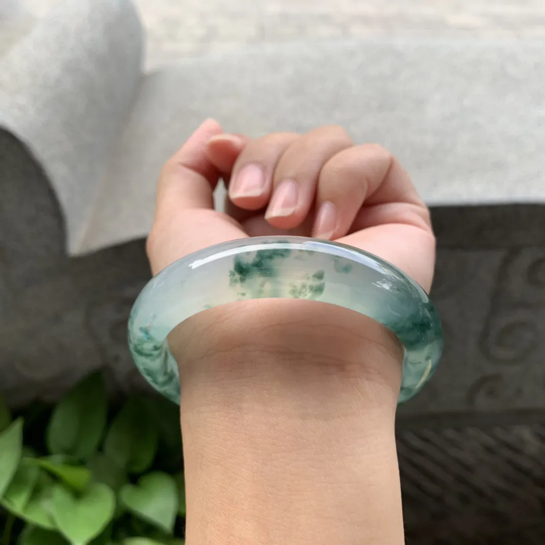 圈口56.5-13-8.3 【高冰飘花正圈手镯】正圈56 57可戴