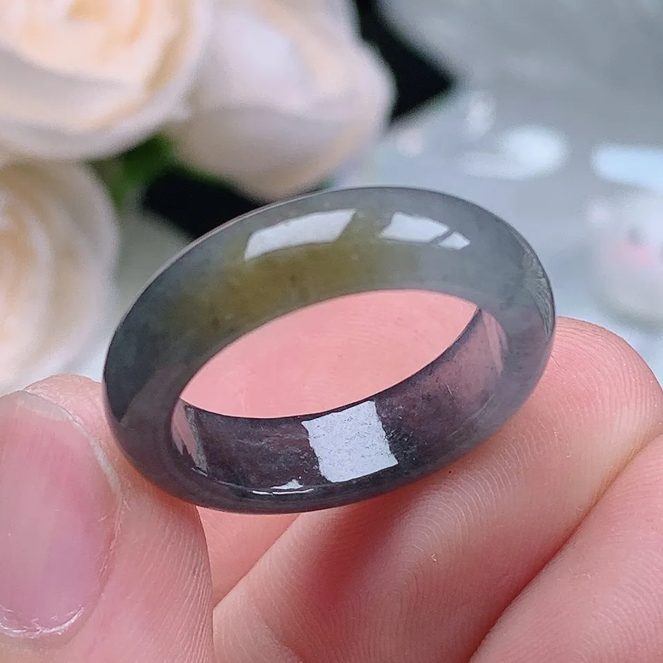 缅甸老坑冰种翡翠水润起胶冰乌鸡戒指玉指环  水润通透 尺寸：18.3-6-3.3mm 17-18号圈口5S