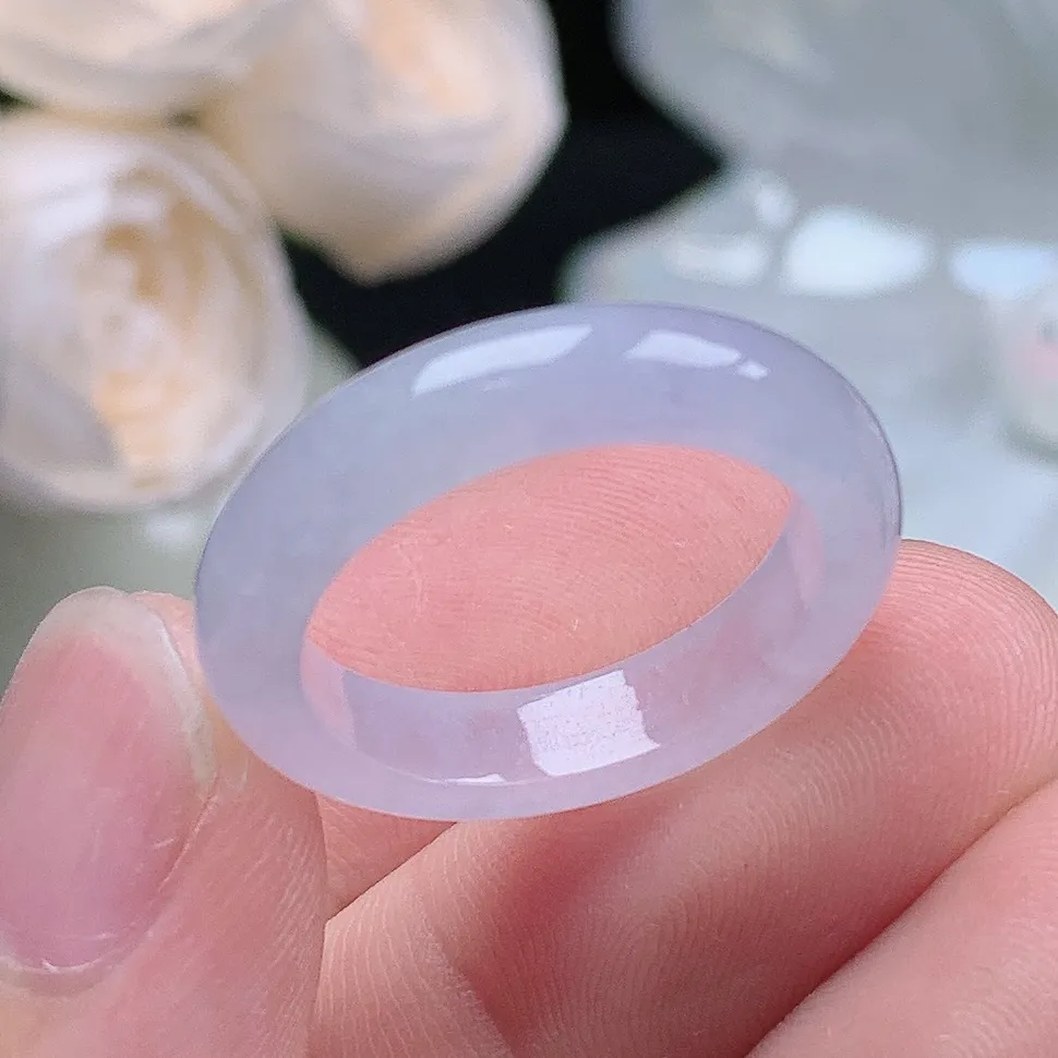 缅甸老坑冰种翡翠水润起胶紫罗兰戒指玉指环  水润通透 尺寸：19.2-5-3.6mm 20号圈口5S