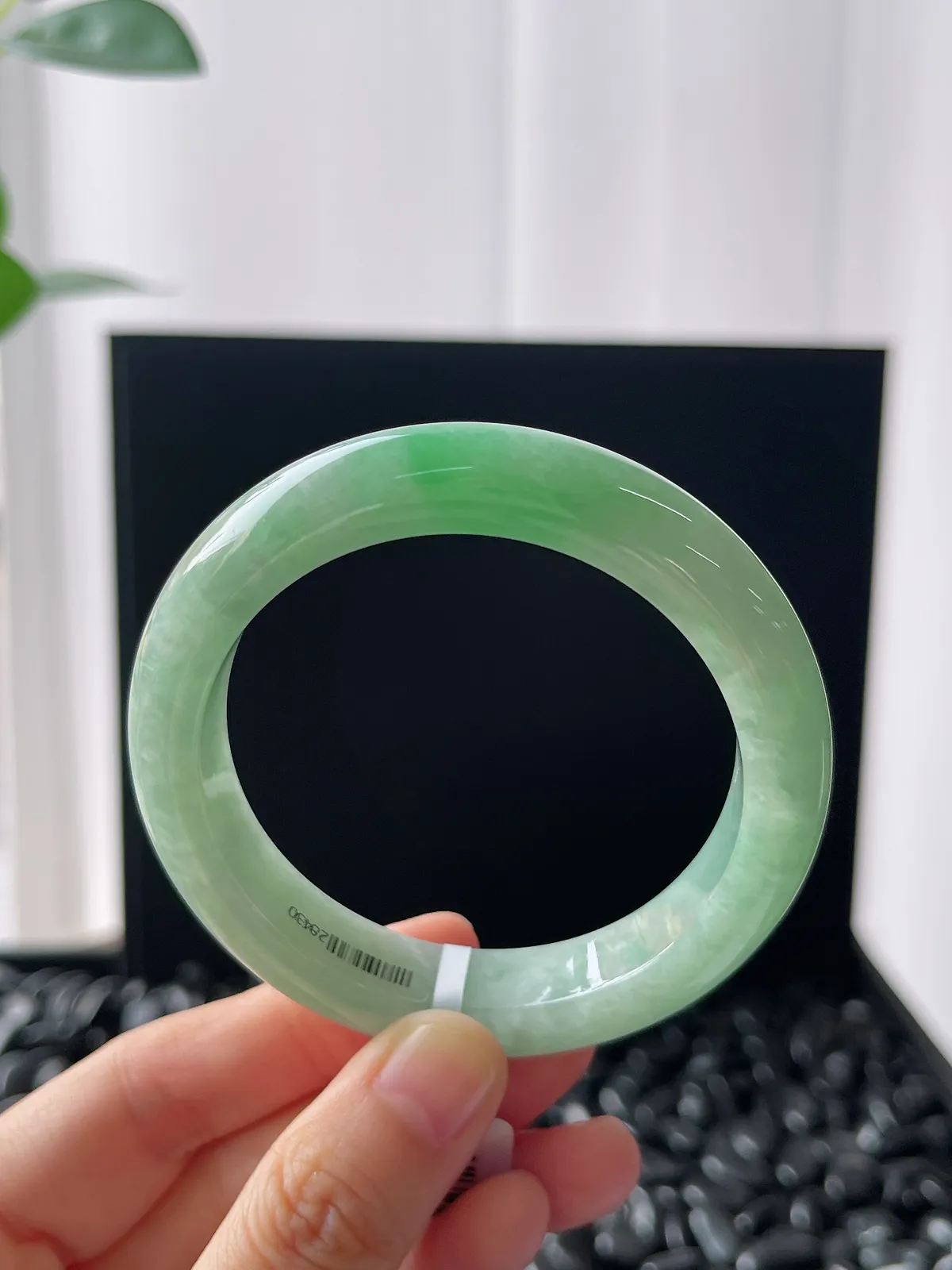 正圈53.5圈口，翡翠糯化种淡绿色手镯