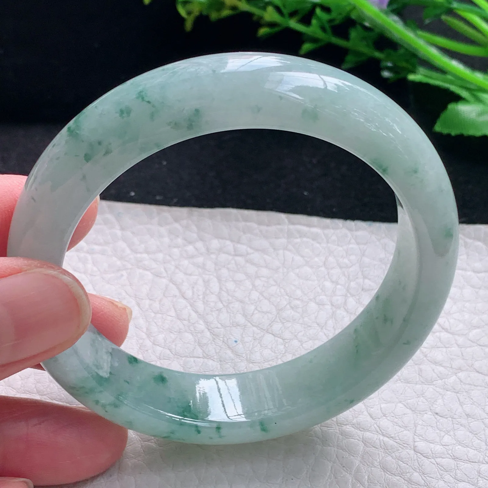 jl自然光56*14.5*8.6平安镯 缅甸翡翠a货手镯冰飘花宽边玉手环