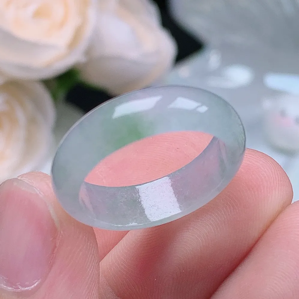 缅甸老坑种翡翠水润起胶晴绿戒指玉指环  水润通透 尺寸：18.3-6-2.7mm 17-18号圈口5