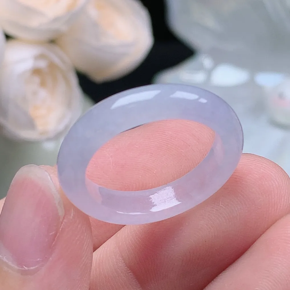 缅甸老坑冰种翡翠水润起胶紫罗兰戒指玉指环  水润通透 尺寸：19.2-5-3.6mm 20号圈口5S