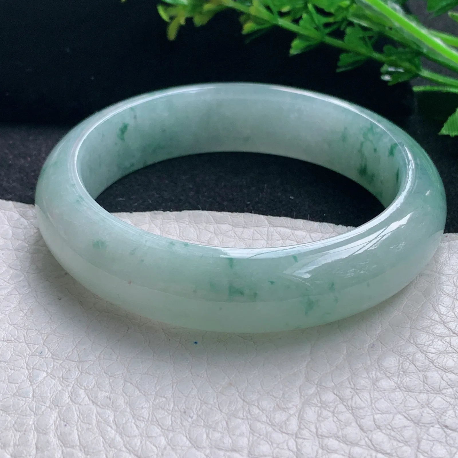 jl自然光56*14.5*8.6平安镯 缅甸翡翠a货手镯冰飘花宽边玉手环