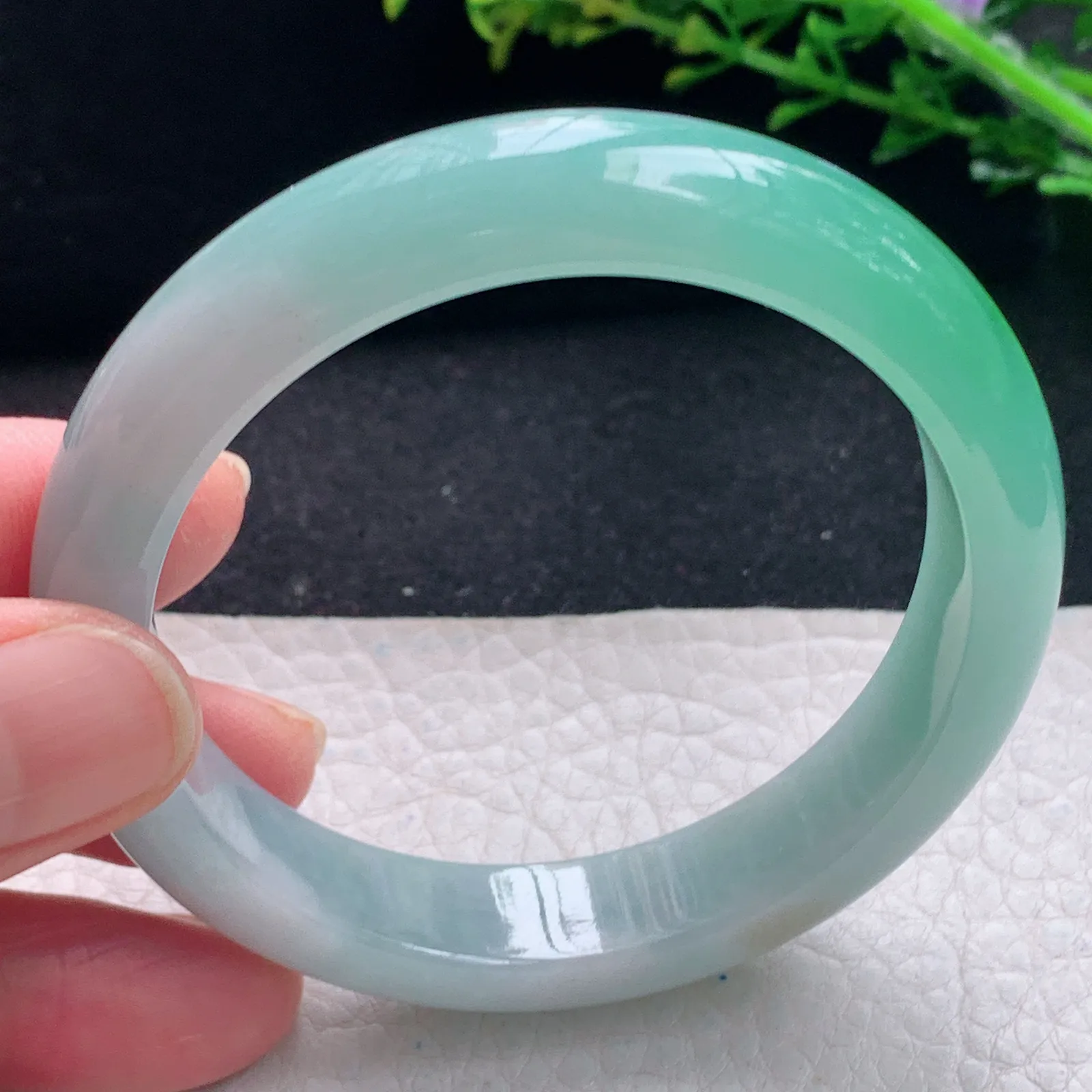 yh自然光55.5*12*7.8平安镯 缅甸翡翠a货手镯冰双彩宽边玉手环