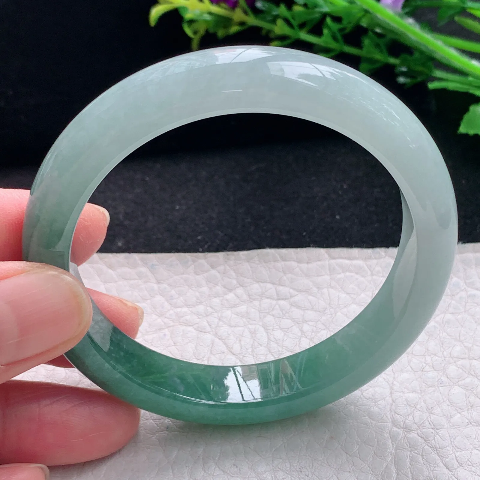 yh自然光55.5*11.8*8平安镯 缅甸翡翠a货手镯冰双彩宽边玉手环