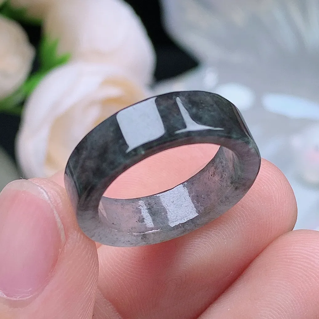 缅甸老坑冰种翡翠水润起胶乌鸡方戒戒指玉指环  水润通透 尺寸：17-6-2.7mm 14号圈口5S