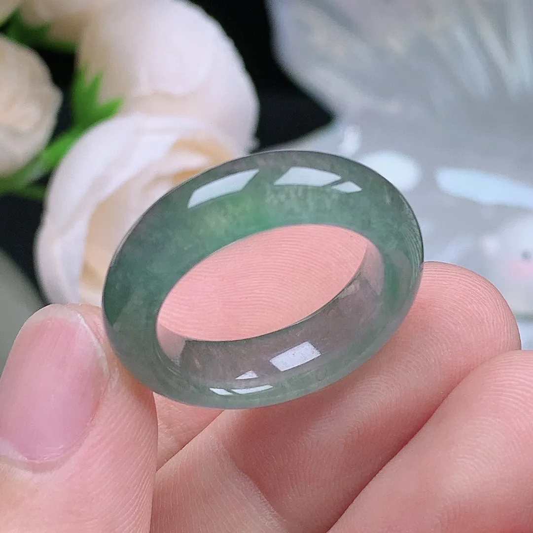 缅甸翡翠老坑冰种翡翠水润起胶晴水戒指玉指环  水润通透 尺寸：18.3-7-4.4mm 18号圈口5S