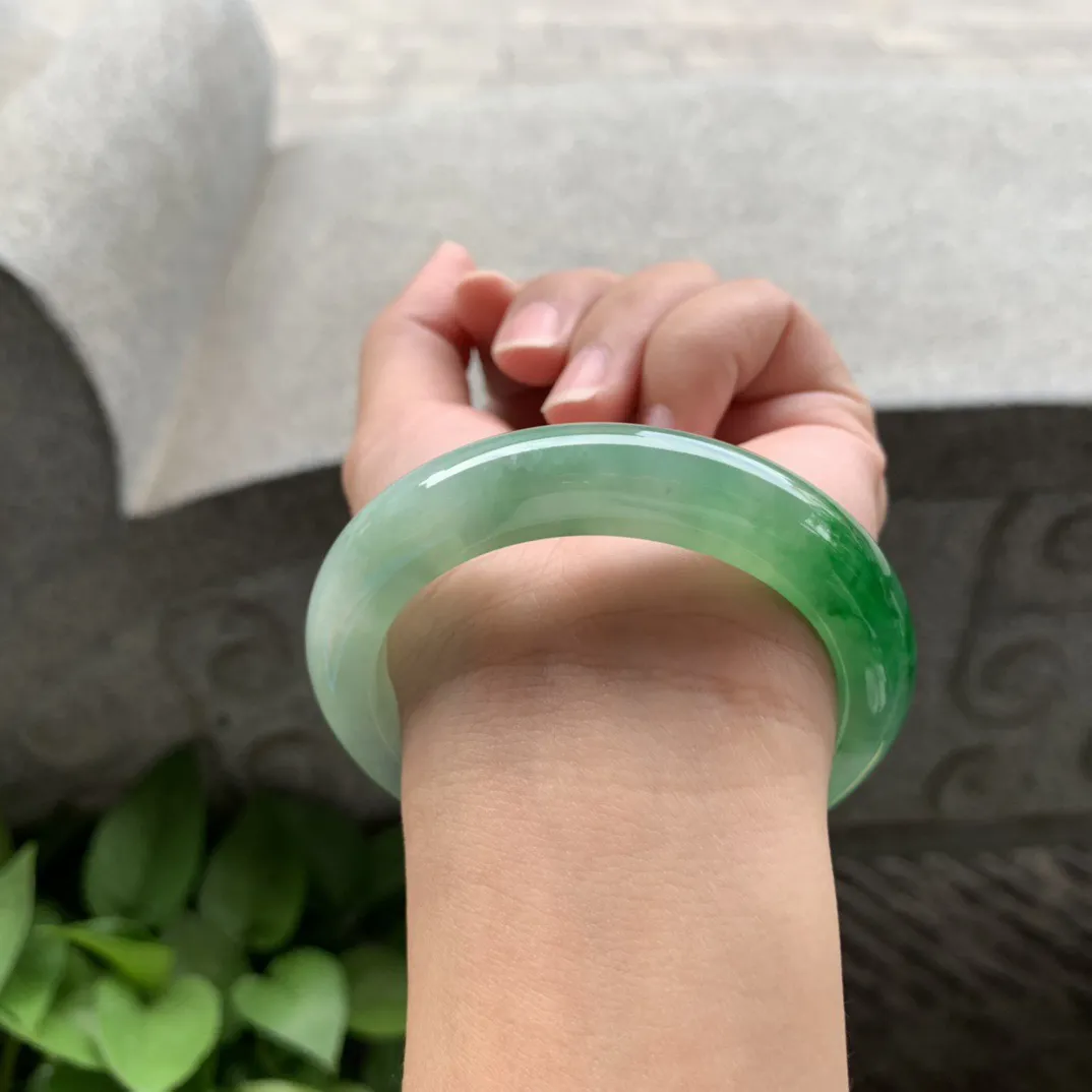 小圈口53.6-11.6-9.4 【芙蓉阳绿正圈手镯】正圈53 54可戴