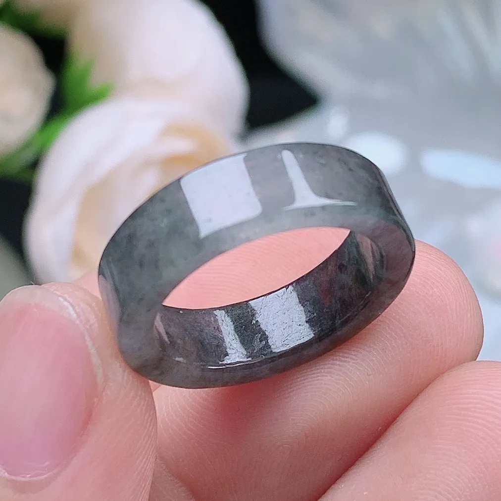 缅甸老坑冰种翡翠水润起胶乌鸡方戒戒指玉指环  水润通透 尺寸：17-6-2.7mm 14号圈口5S