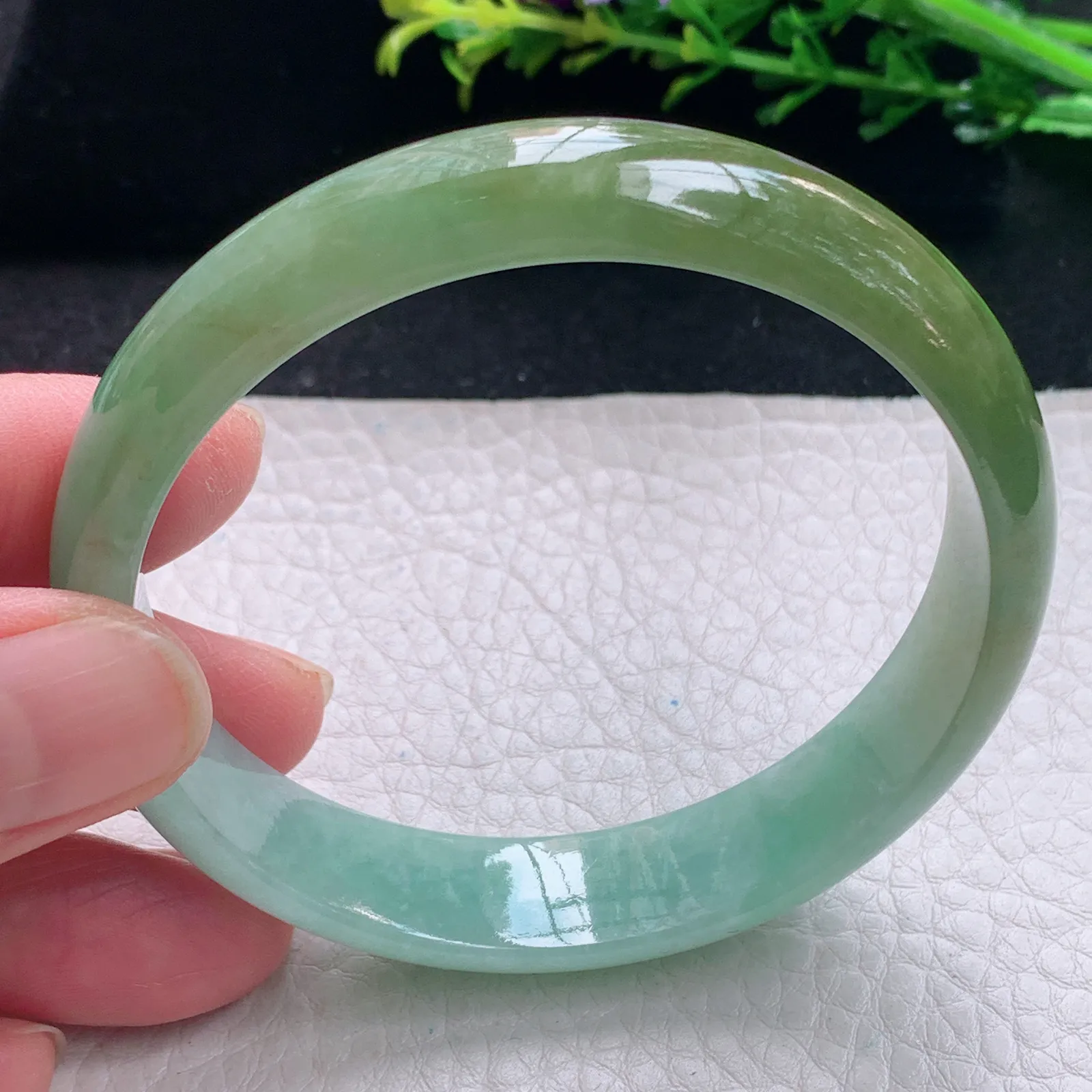 js自然光58*13*6平安镯 缅甸翡翠a货手镯双彩宽边玉手环