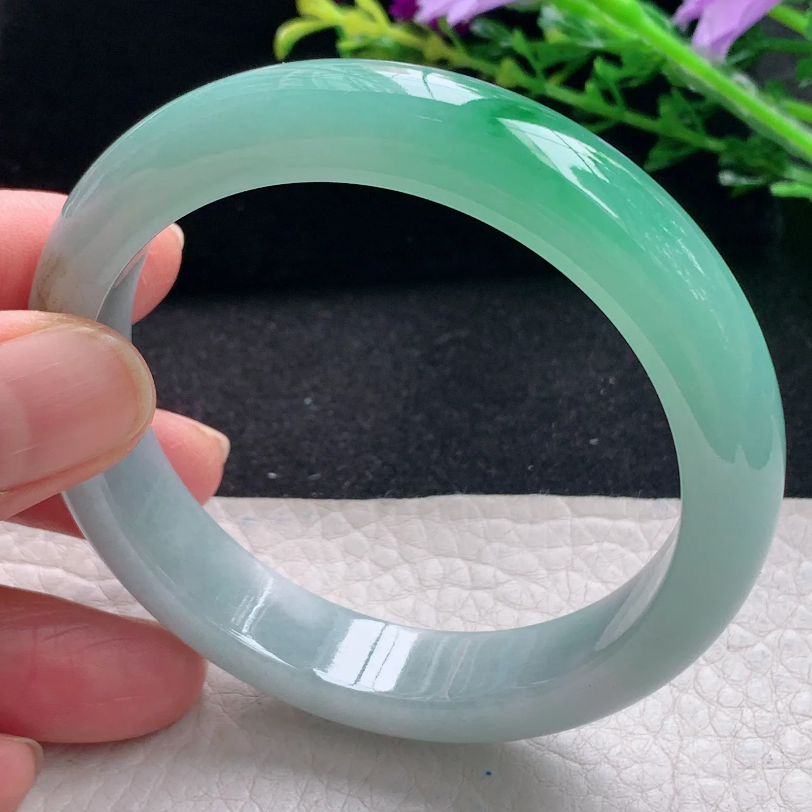 yh自然光55.5*12*7.8平安镯 缅甸翡翠a货手镯冰双彩宽边玉手环