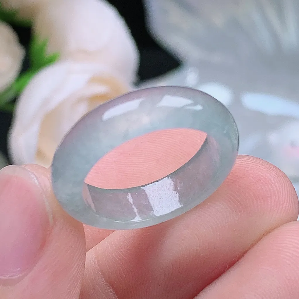 缅甸翡翠老坑冰种翡翠水润起胶晴底半山水戒指玉指环  水润通透 尺寸：17.2-5.7-3mm 14-15号圈口5S