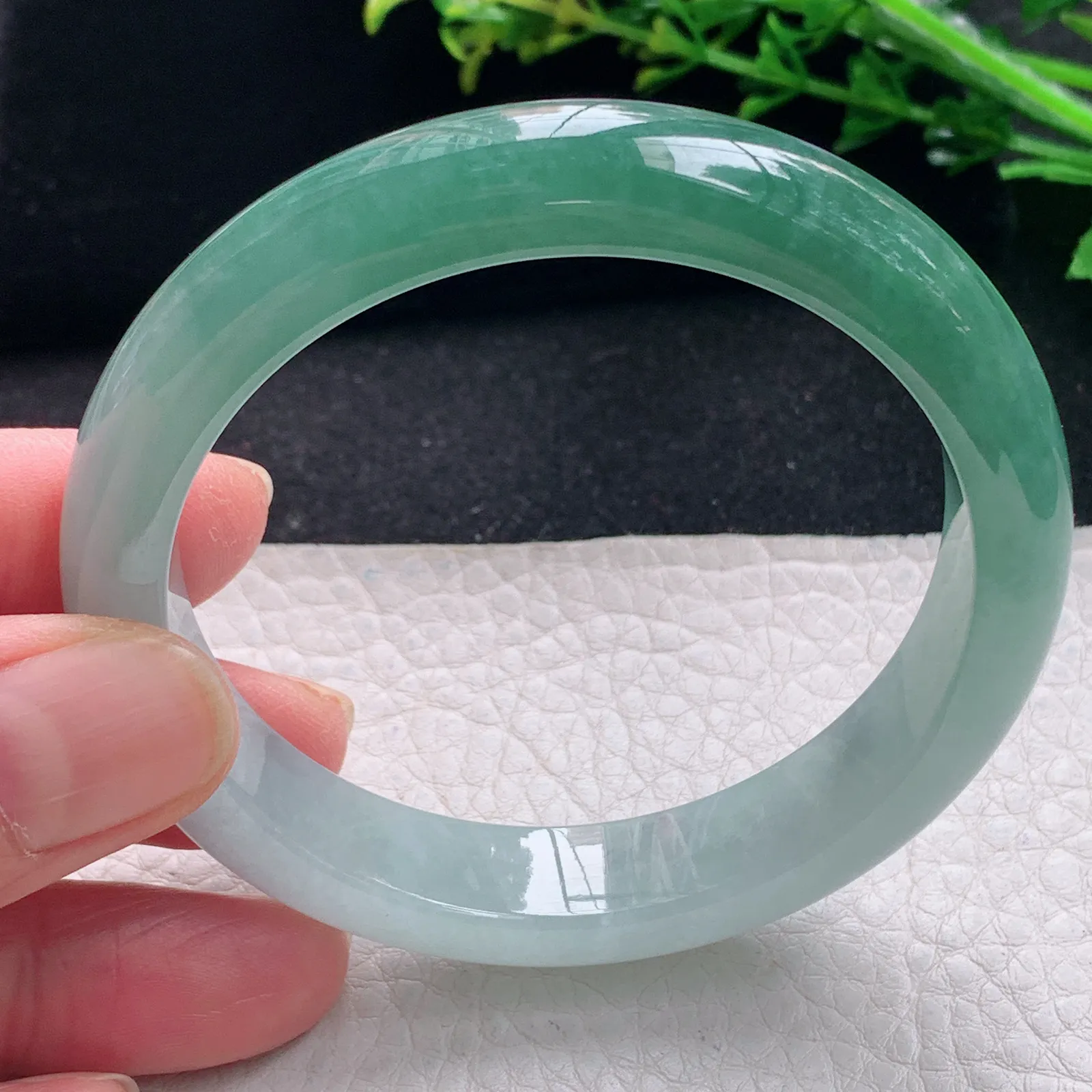 yh自然光55.5*11.8*8平安镯 缅甸翡翠a货手镯冰双彩宽边玉手环