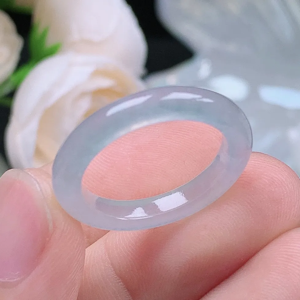 缅甸翡翠老坑冰种翡翠起胶白月光细条戒指玉指环  水润通透 尺寸：18.3-3.7-3.6mm 18号圈口5S