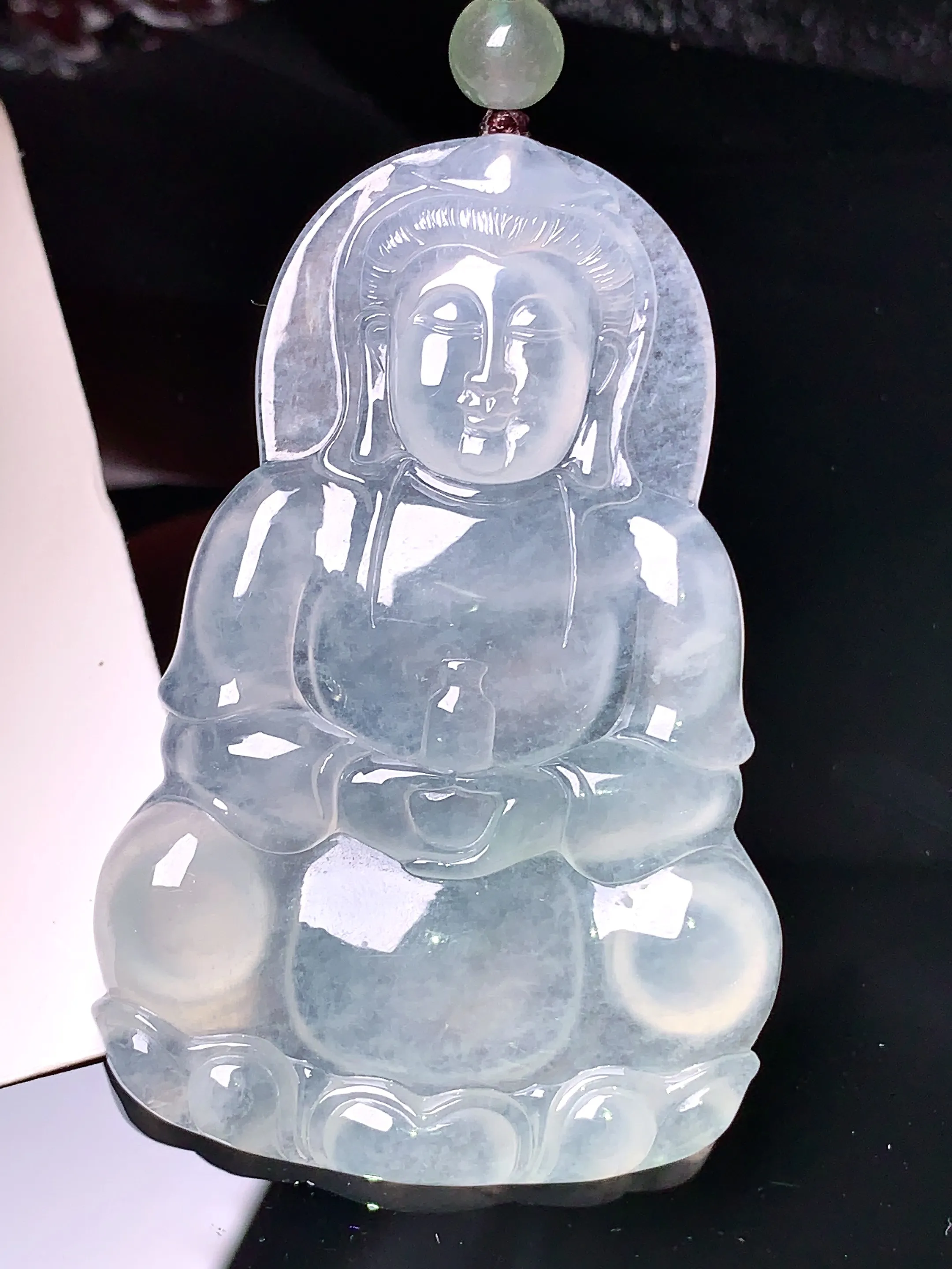 冰种观音吊坠 玉质细腻 色泽清新艳丽 整体尺寸58*37.8*5.5