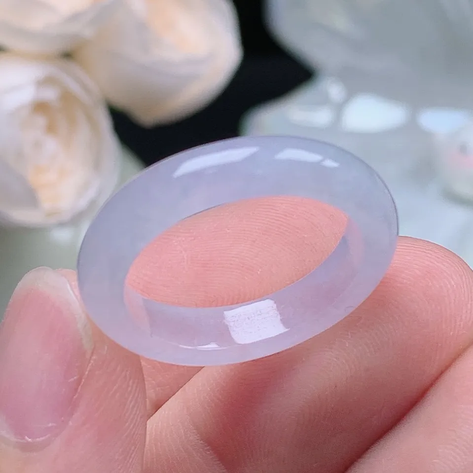 缅甸老坑冰种翡翠水润起胶紫罗兰戒指玉指环  水润通透 尺寸：19.2-5-3.6mm 20号圈口5S