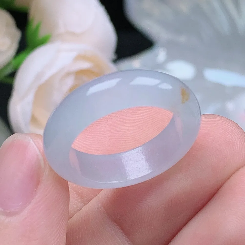 缅甸翡翠老坑种翡翠水润起胶飘金戒指玉指环  水润通透 尺寸：18.8-6.4-3.7mm 19号圈口5S