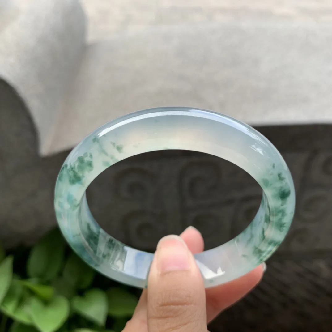 圈口56.5-13-8.3 【高冰飘花正圈手镯】正圈56 57可戴