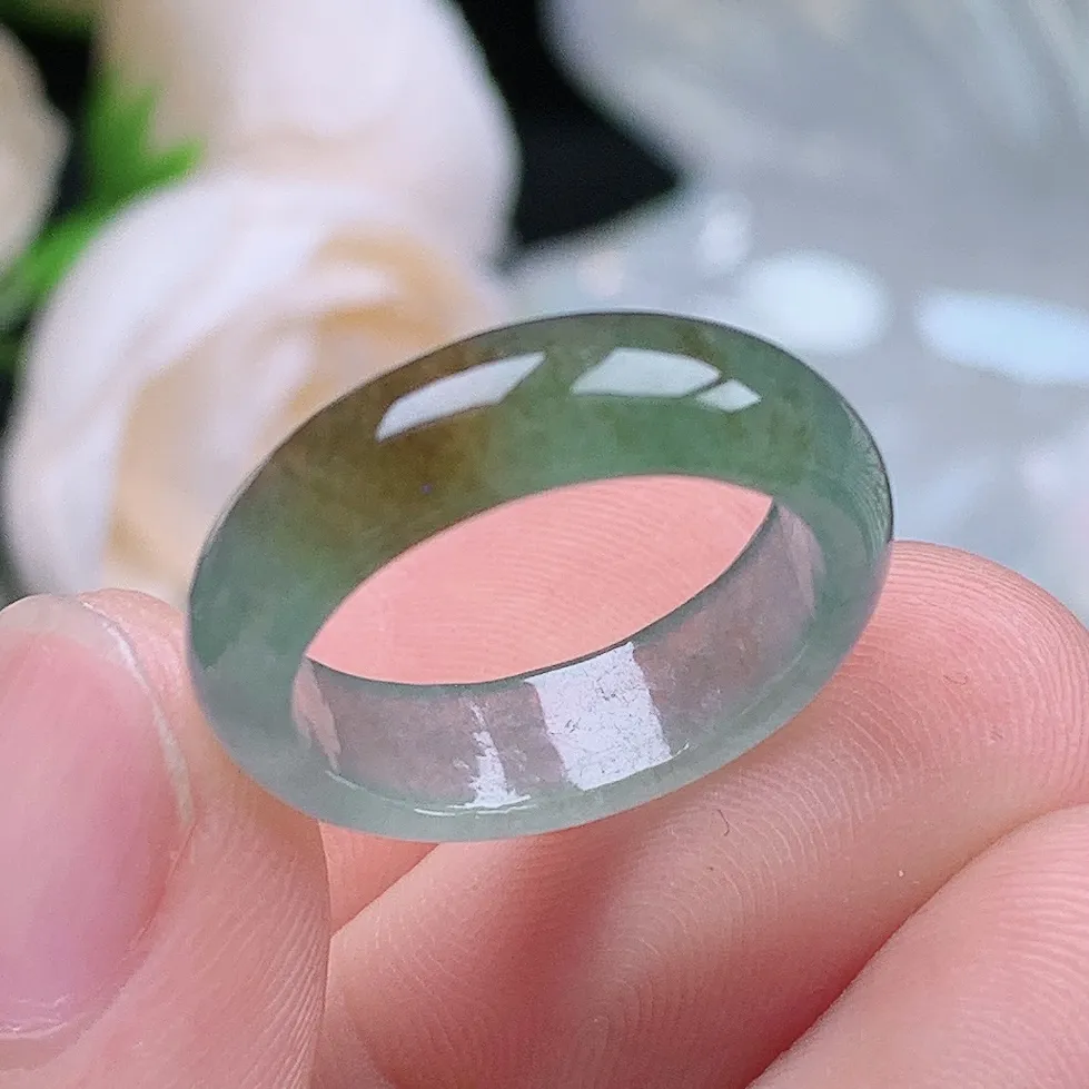 缅甸老坑冰种翡翠水润起胶双彩飘黄翡戒指玉指环  水润通透 尺寸：16.5-5.6-2.9mm 12号圈口5S