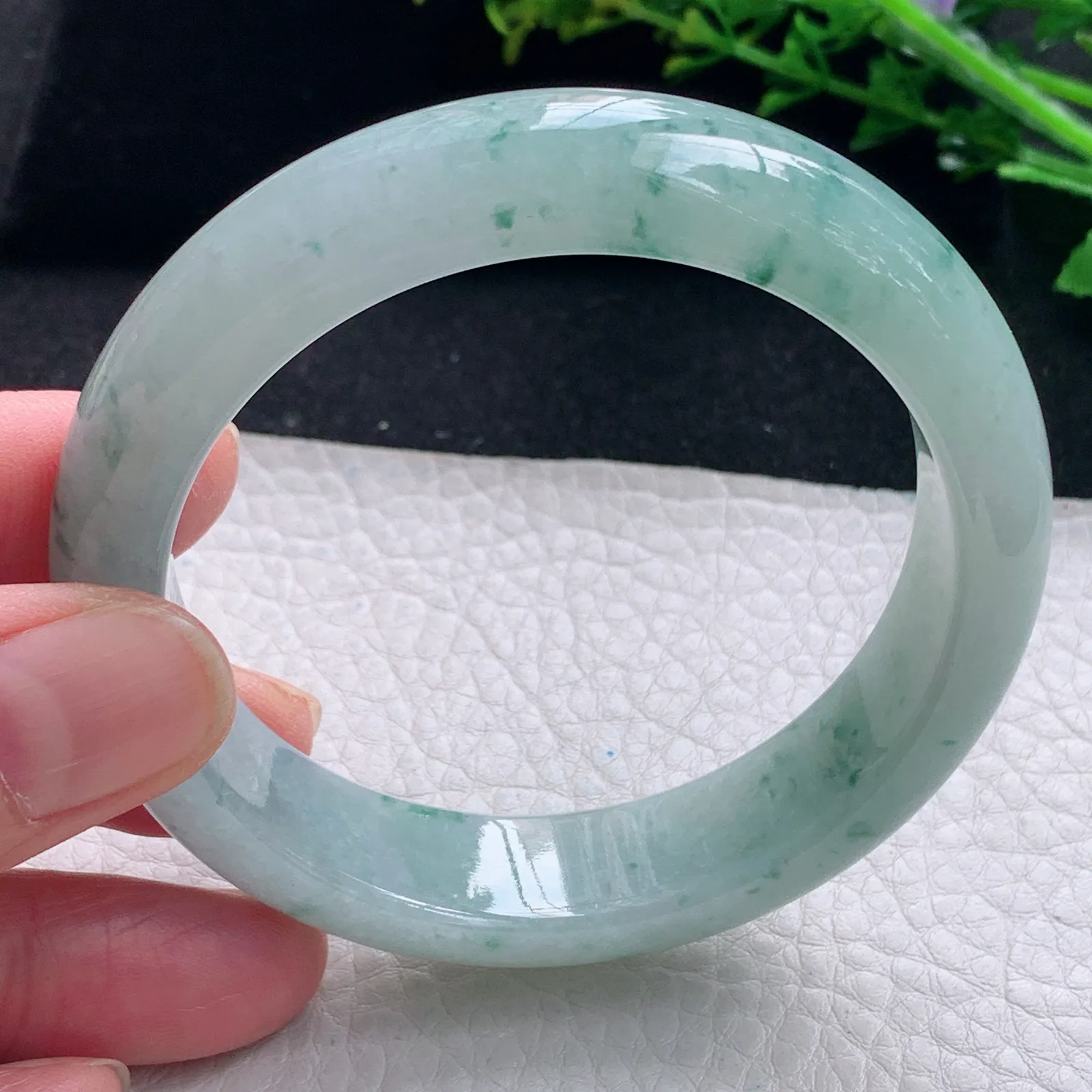 jl自然光56*14.5*8.6平安镯 缅甸翡翠a货手镯冰飘花宽边玉手环