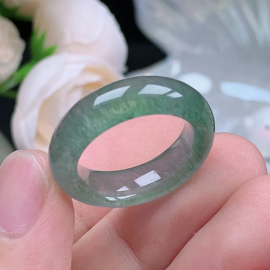 缅甸翡翠老坑冰种翡翠水润起胶晴水戒指玉指环  水润通透 尺寸：18.3-7-4.4mm 18号圈口5S