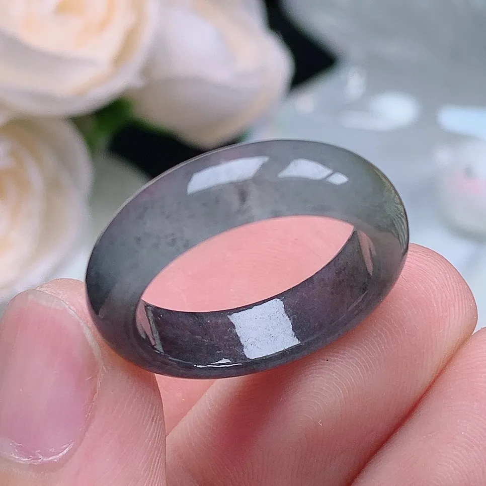 缅甸老坑冰种翡翠水润起胶冰乌鸡戒指玉指环  水润通透 尺寸：18.3-6-3.3mm 17-18号圈口5S