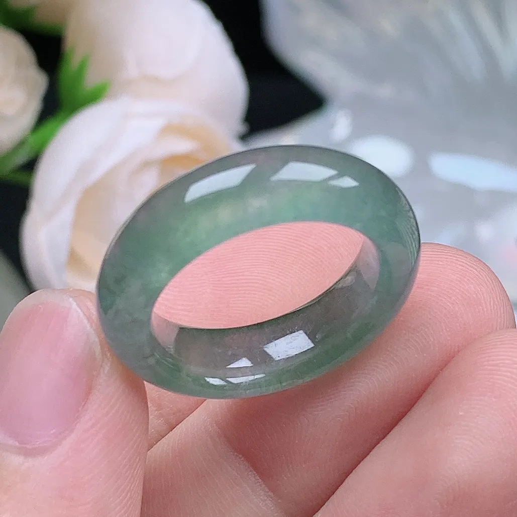 缅甸翡翠老坑冰种翡翠水润起胶晴水戒指玉指环  水润通透 尺寸：18.3-7-4.4mm 18号圈口5S