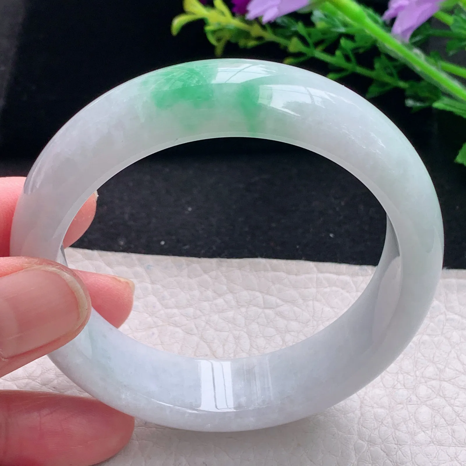 ym自然光57.5*16.2*8.2轮胎镯 缅甸翡翠a货手镯飘绿大气宽边玉手环