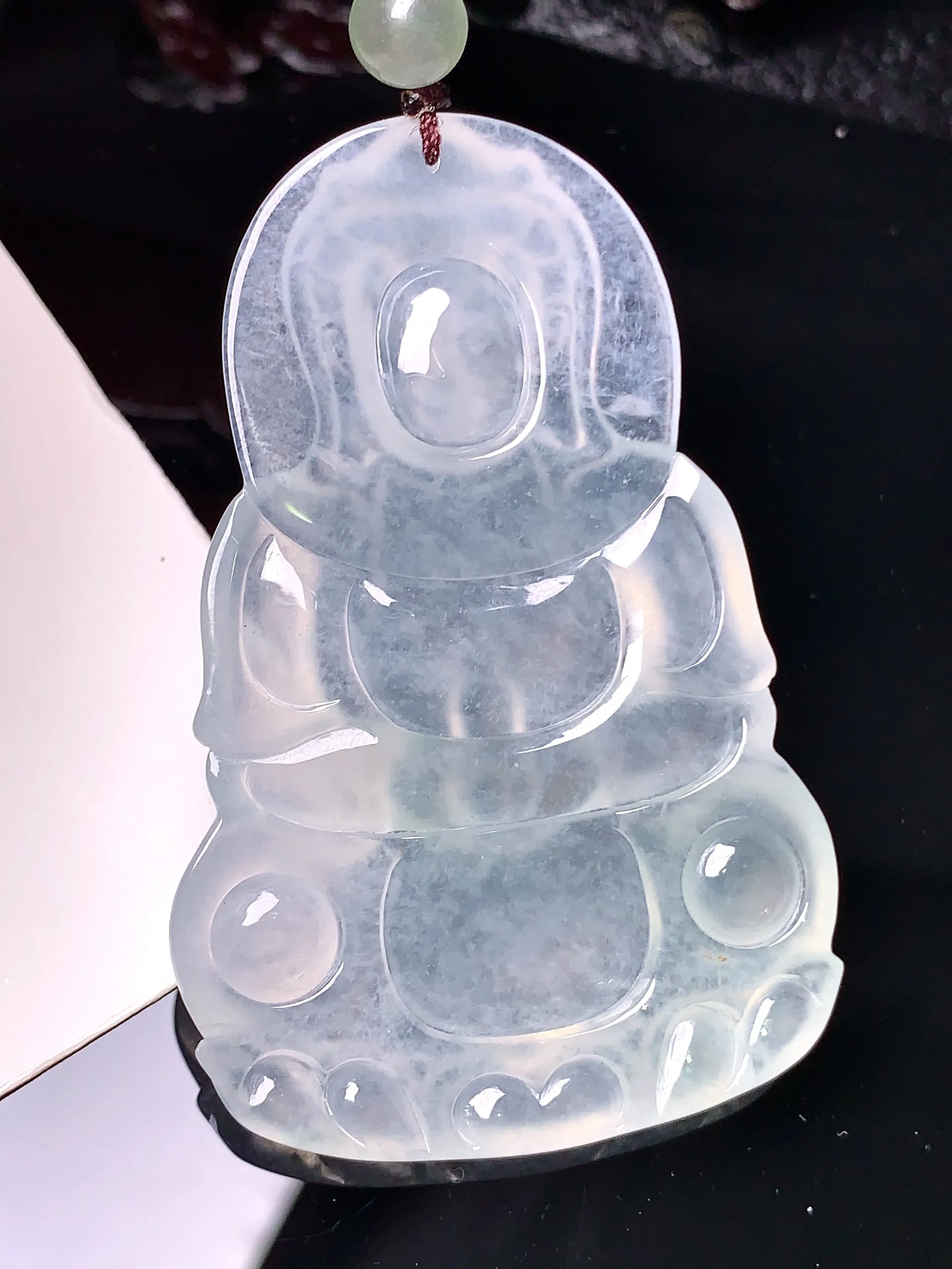 冰种观音吊坠 玉质细腻 色泽清新艳丽 整体尺寸58*37.8*5.5