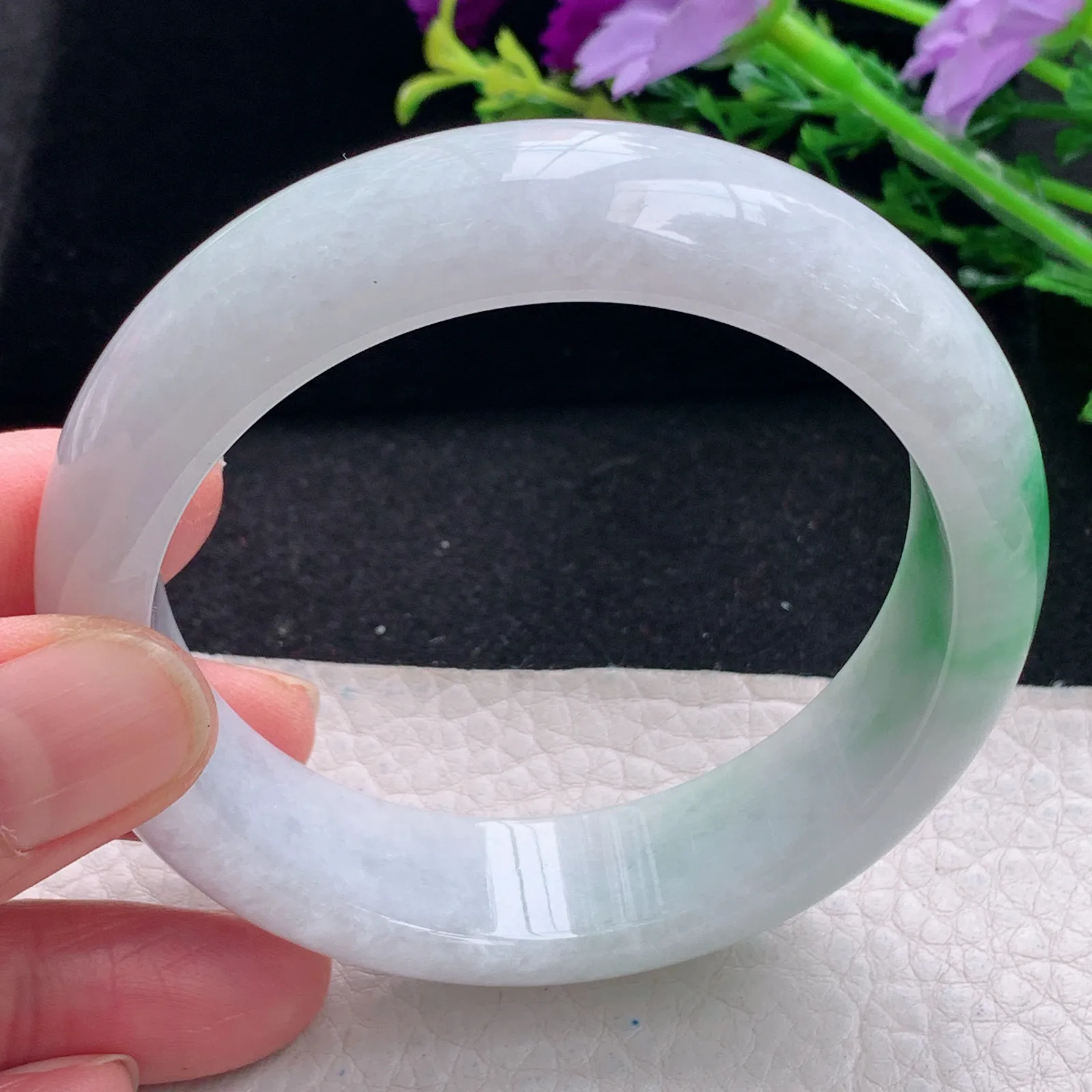 ym自然光57.5*16.2*8.2轮胎镯 缅甸翡翠a货手镯飘绿大气宽边玉手环