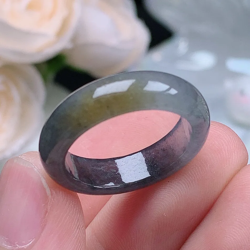 缅甸老坑冰种翡翠水润起胶冰乌鸡戒指玉指环  水润通透 尺寸：18.3-6-3.3mm 17-18号圈口5S