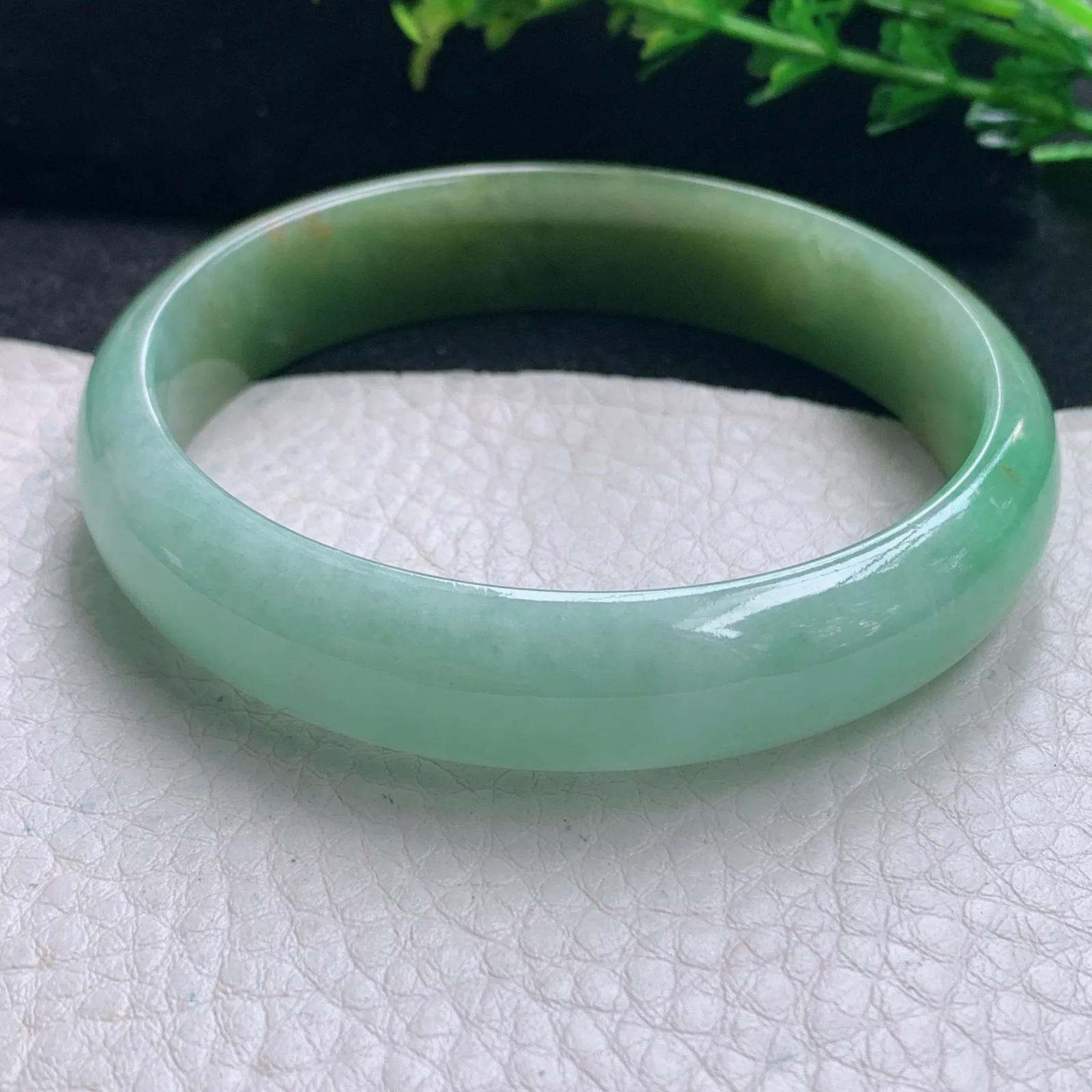 js自然光58*13*6平安镯 缅甸翡翠a货手镯双彩宽边玉手环