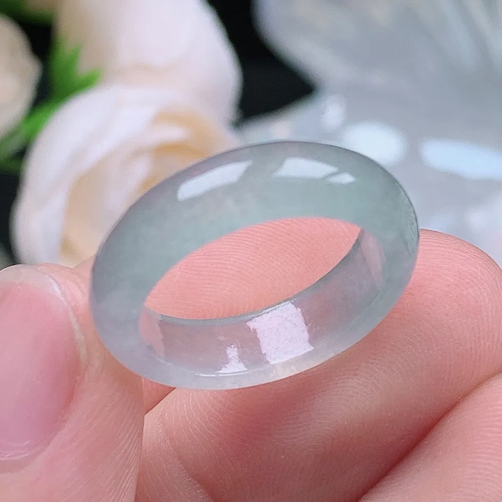 缅甸翡翠老坑冰种翡翠水润起胶晴底半山水戒指玉指环  水润通透 尺寸：17.2-5.7-3mm 14-15号圈口5S