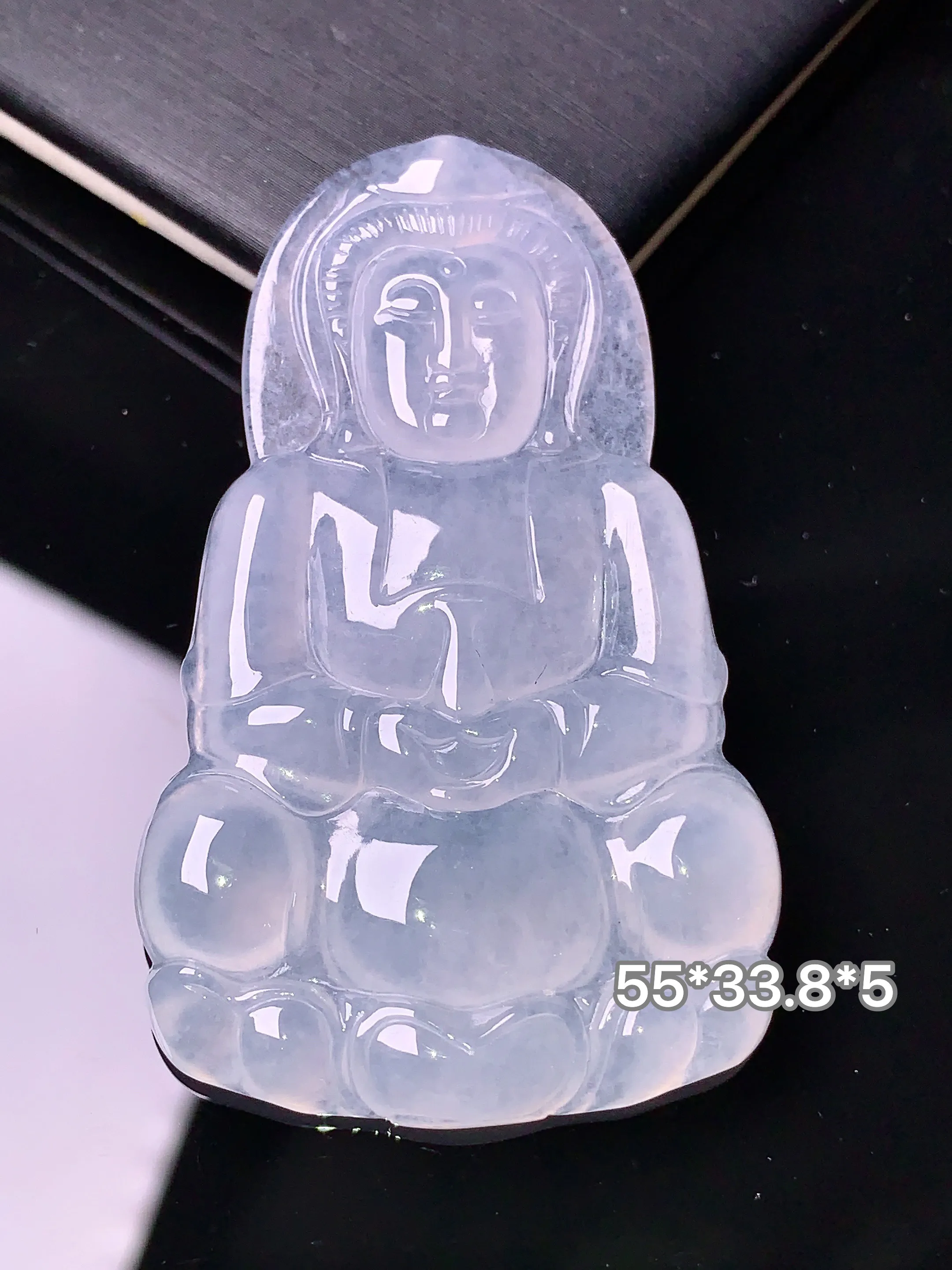 冰种观音吊坠 玉质细腻 色泽清新艳丽 整体尺寸55*33.8*5