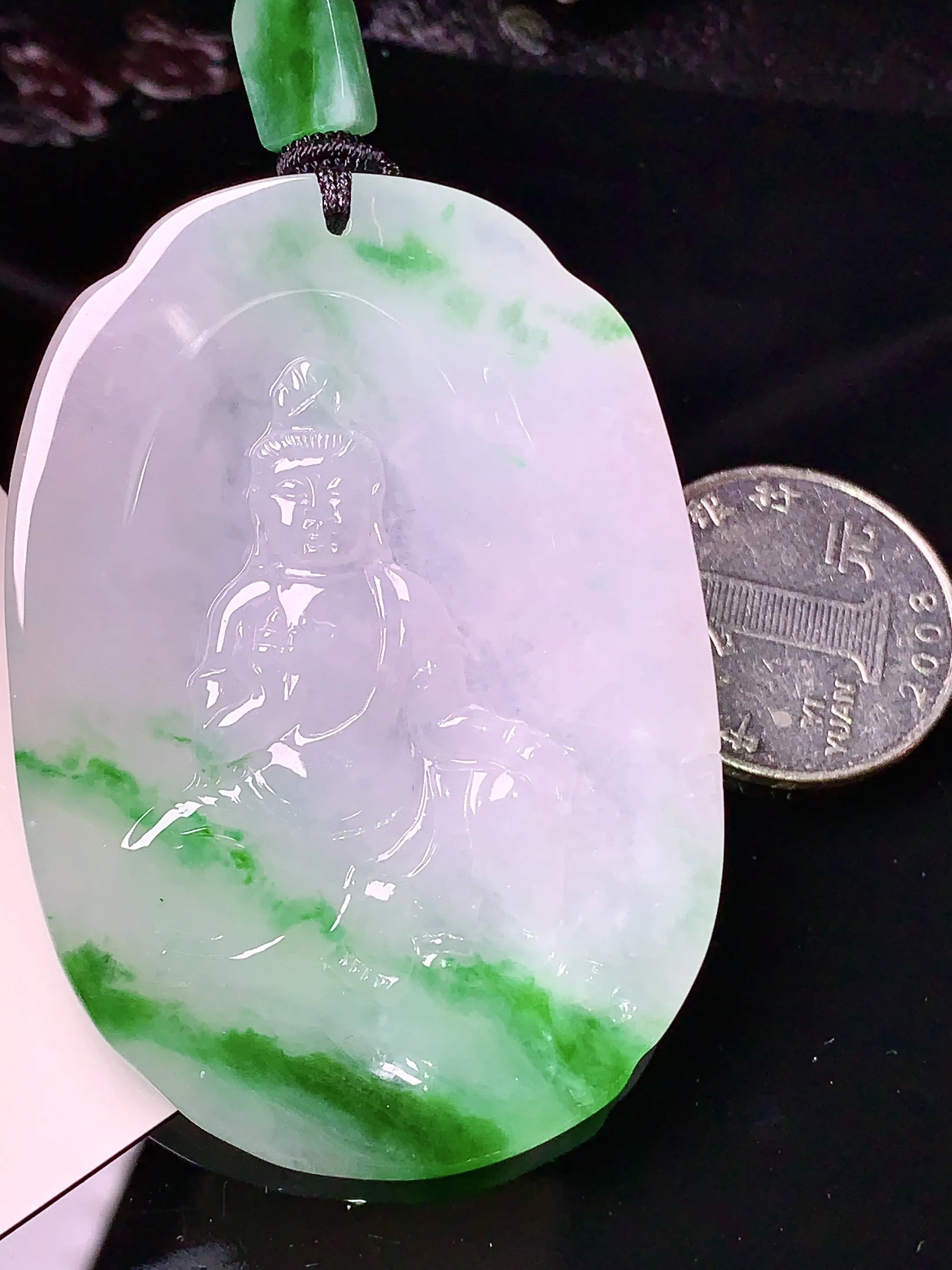 飘绿观音吊坠 玉质细腻 色泽清新艳丽 整体尺寸62*43.8*5