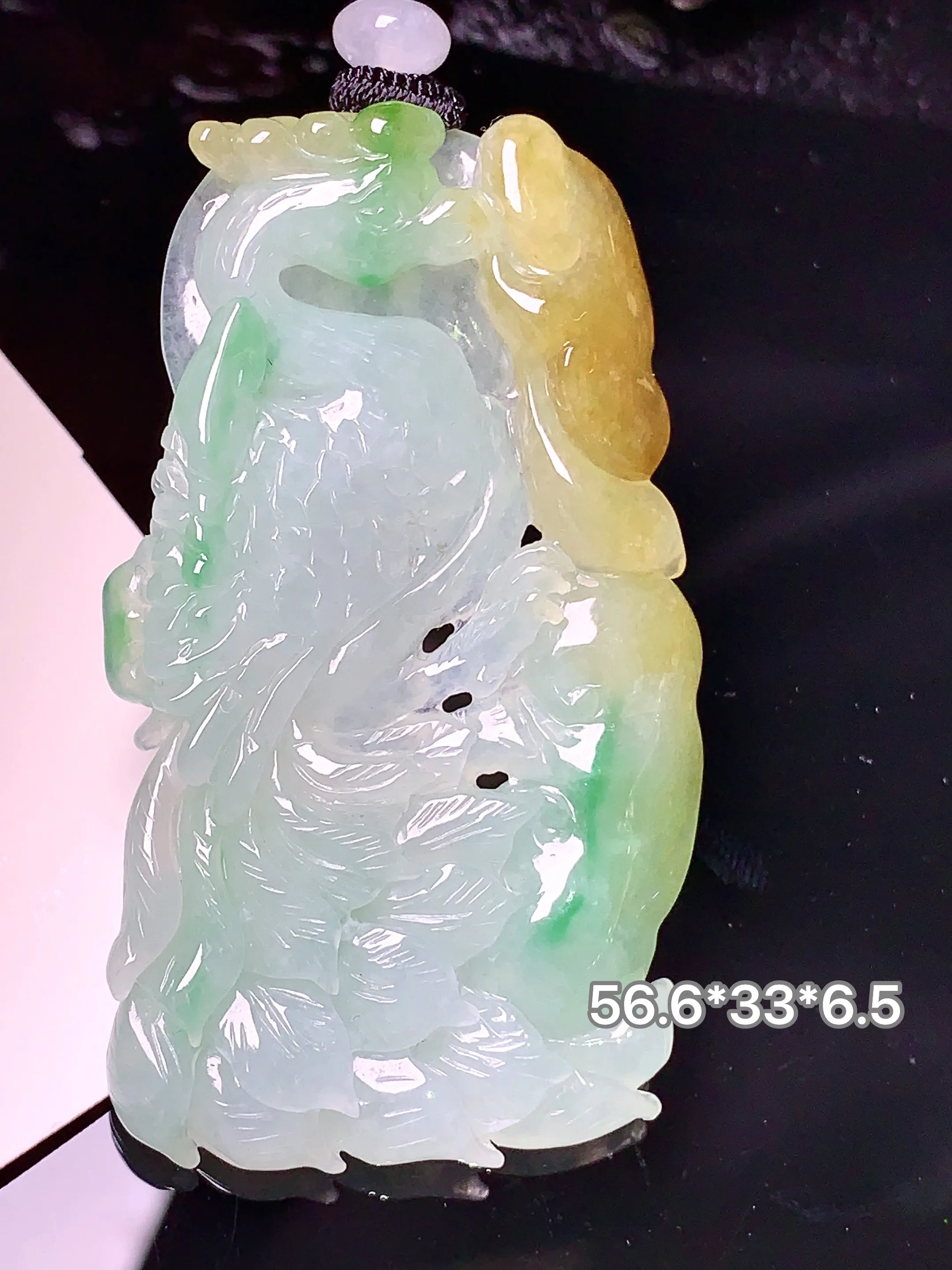 飘黄绿凤凰吊坠 玉质细腻 色泽清新艳丽 整体尺寸56.6*33*6.5